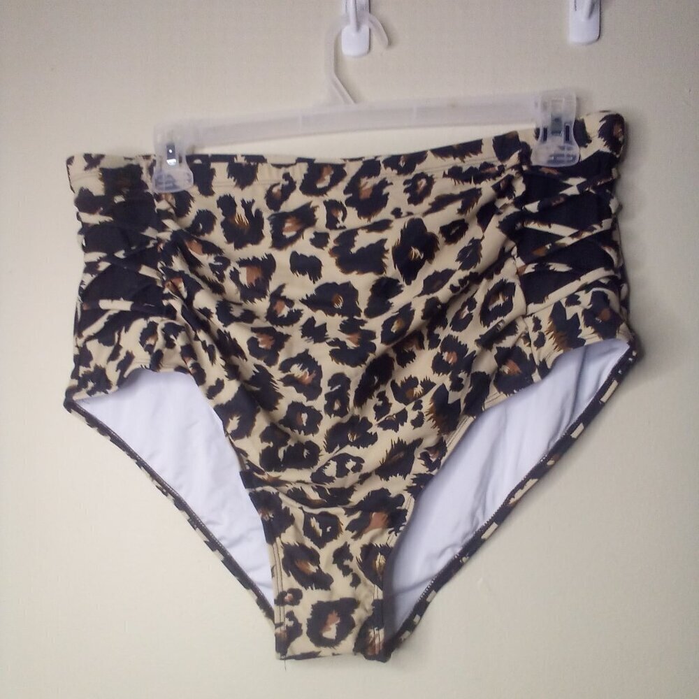 Swim Bottoms Women 20W Animal Print Side Cut-Out Unbranded Brown Black